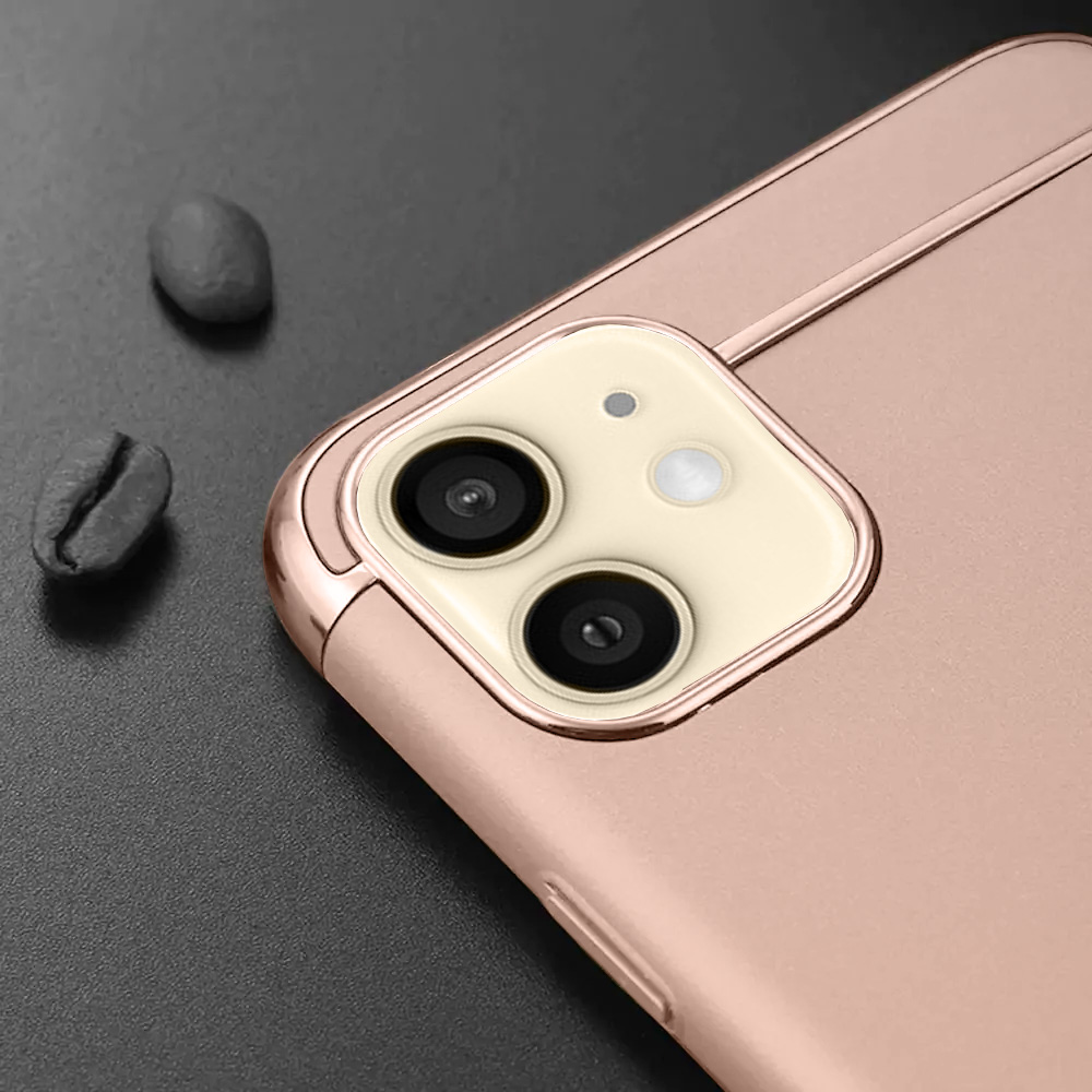 Etui do iPhone 12 eleganckie cienkie ze zdobieniami i widocznym logo, różowe złoto