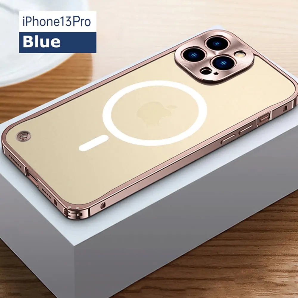 Etui do iPhone 13 Pro Magsafe Armor metalowa ramka, twarde aluminium, różowe złoto