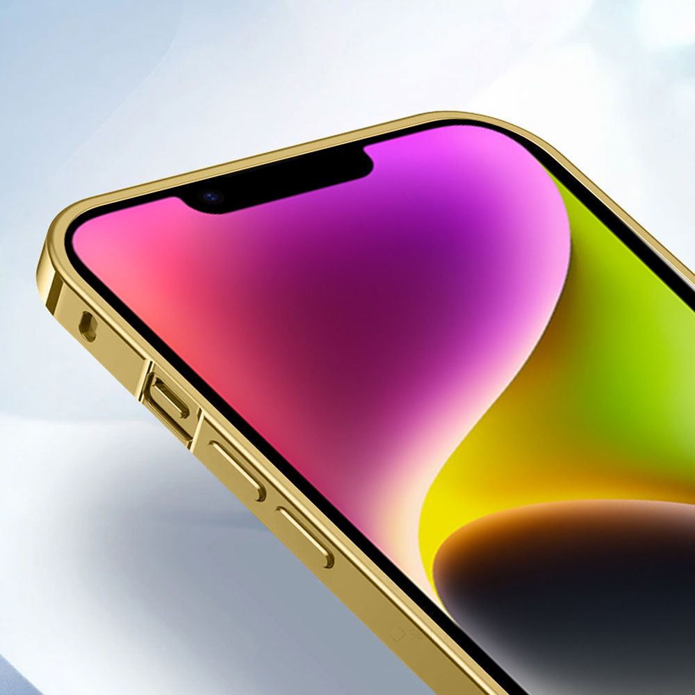 Etui do iPhone 14 MagSafe Metalic Gold Frame Oryginal matowe, ochrona aparatu, złota ramka