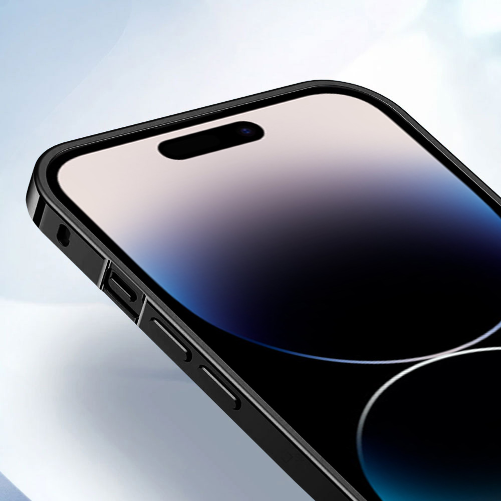 Etui do iPhone 14 Pro Max Metalic Black Frame Oryginal matowe, hybrydowa ochrona kamery, czarna ramka