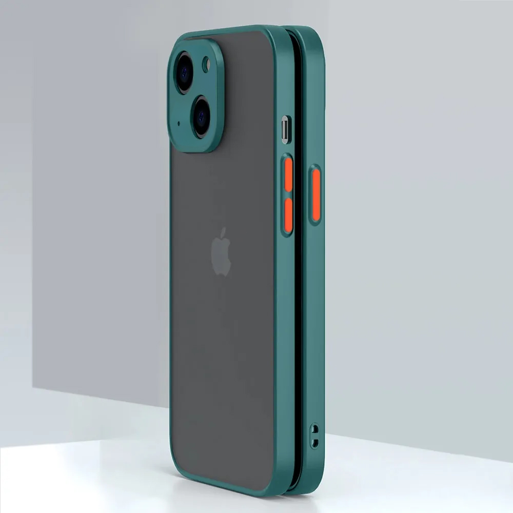 Etui do iPhone 13 Mini półprzeźroczyste matowe z ochroną aparatu, zielone