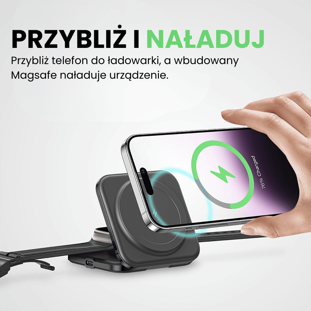 Ładowarka 2w1 do iPhone / Apple Watch / Airpods z Magsafe, PD15W, czarna