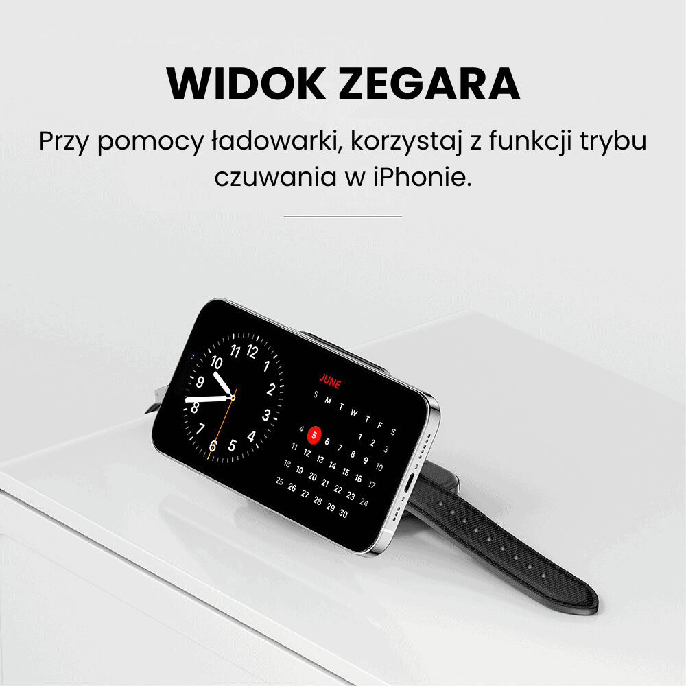 Ładowarka 2w1 do iPhone / Apple Watch / Airpods z Magsafe, PD15W, czarna