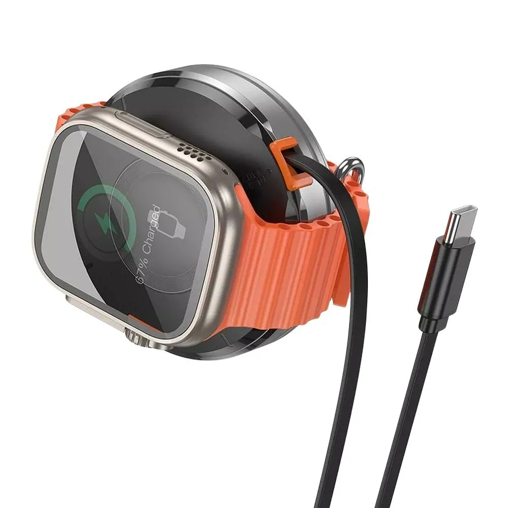 Ładowarka kompaktowa 2w1 z MagSafe do iPhone i Apple Watch, zwijany kabel USB Typ C, czarna