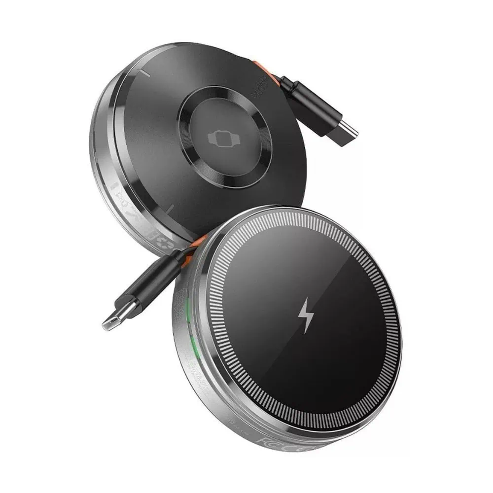 Ładowarka kompaktowa 2w1 z MagSafe do iPhone i Apple Watch, zwijany kabel USB Typ C, czarna