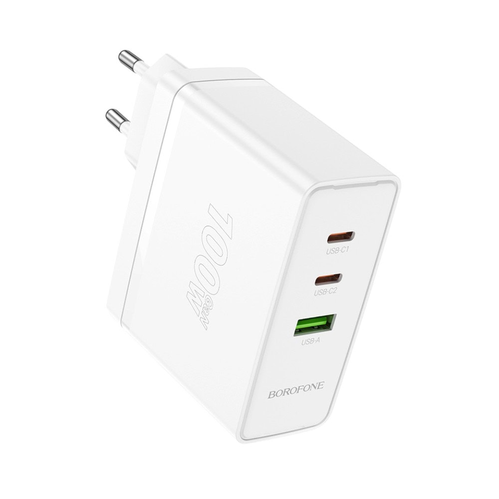 Ładowarka sieciowa 3w1, PD 100W, 2x USB typ C + USB, biała