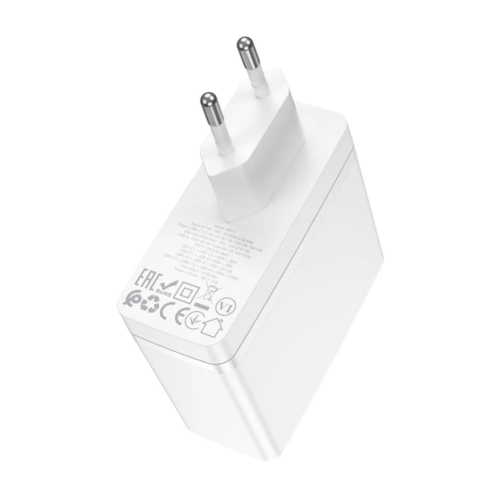 Ładowarka sieciowa 3w1, PD 100W, 2x USB typ C + USB, biała