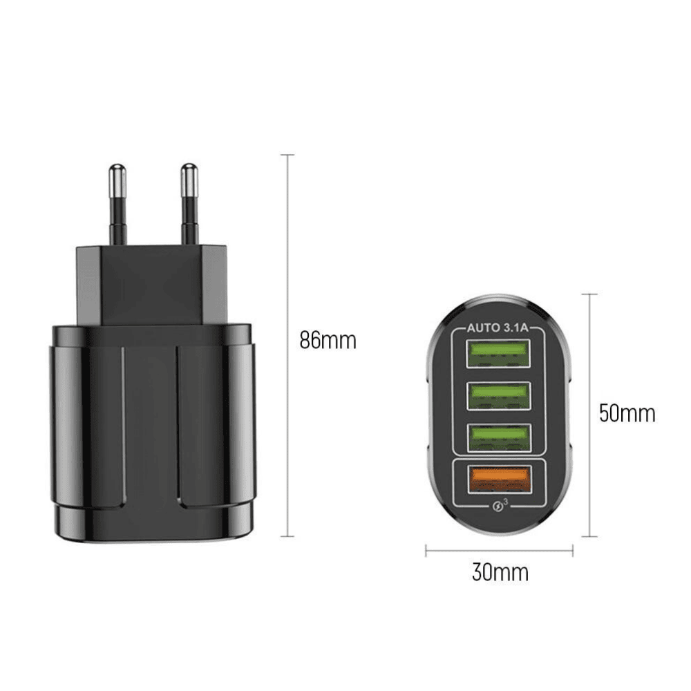 Ładowarka sieciowa 48W 4x USB, QC, czarna
