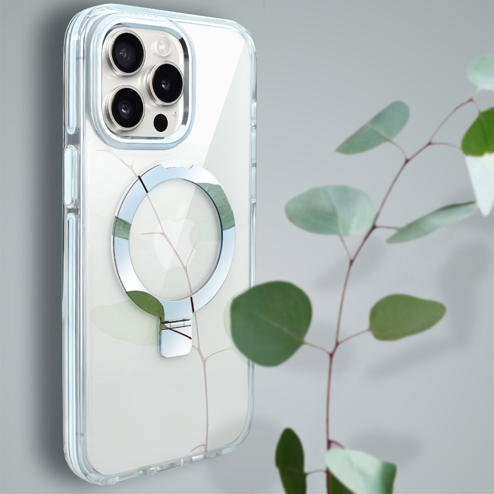 Etui do iPhone 15 Pro Max Clear Steel MagSafe, z podstawką, przeźroczysty tył, biała ramka