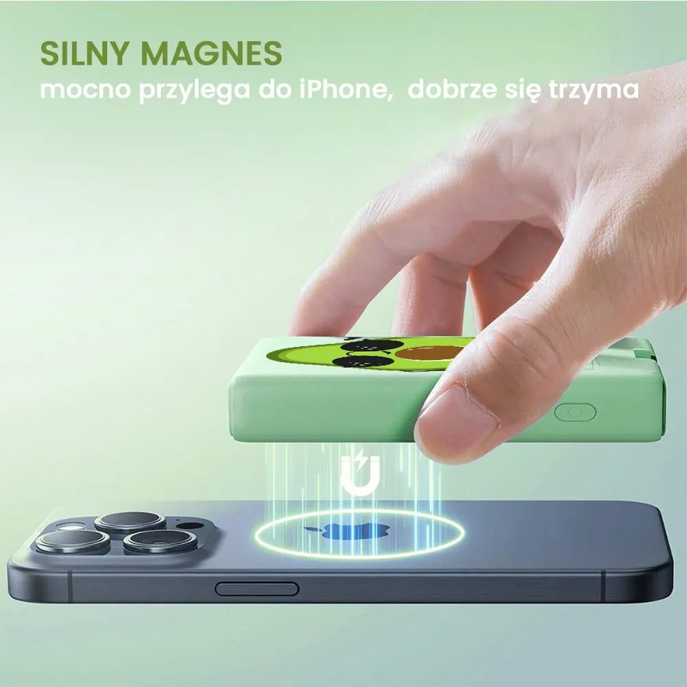 Power bank akumulator Magsafe do iPhone 10000 mAh z podstawką, 20W, awokado, zielony