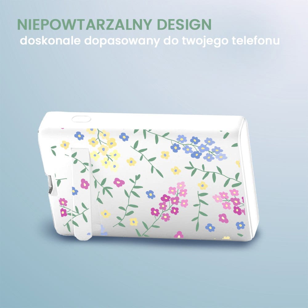 Power bank akumulator Magsafe do iPhone 10000 mAh z podstawką, 20W, kwiatki polne, biały