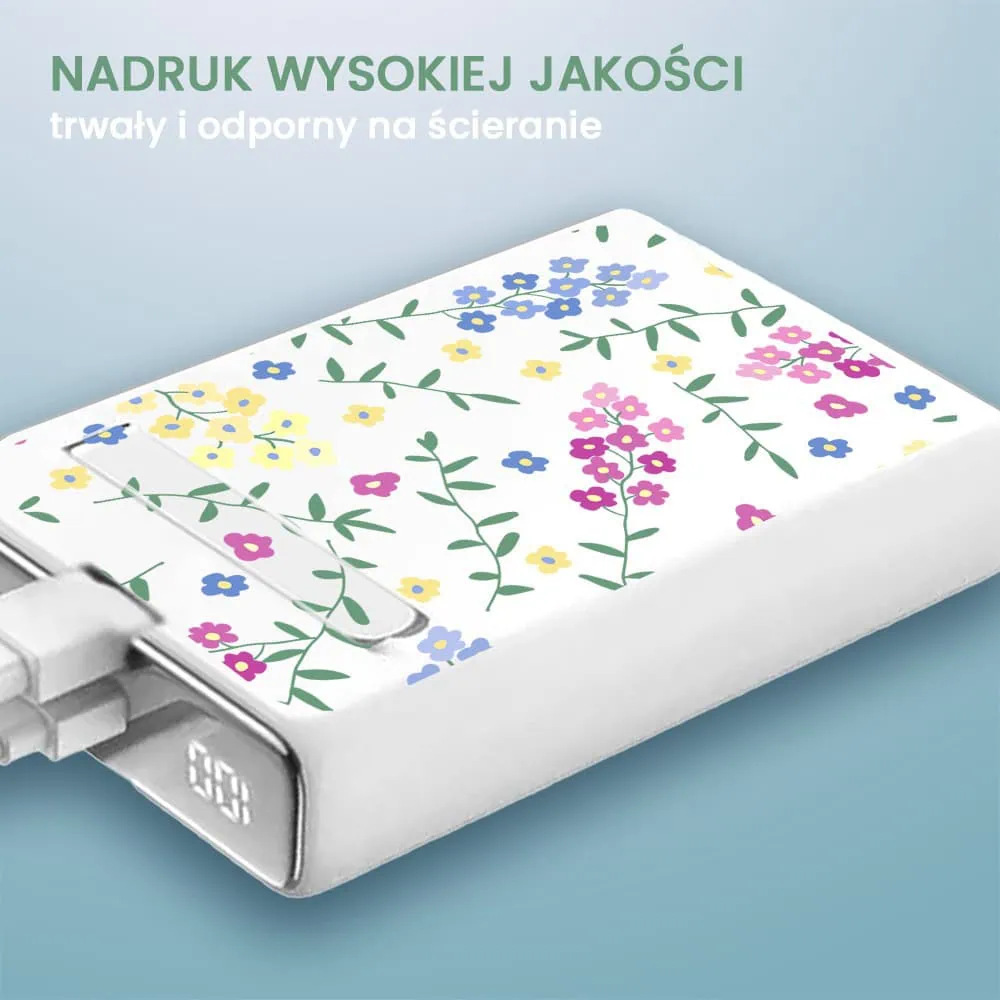 Power bank akumulator Magsafe do iPhone 10000 mAh z podstawką, 20W, kwiatki polne, biały