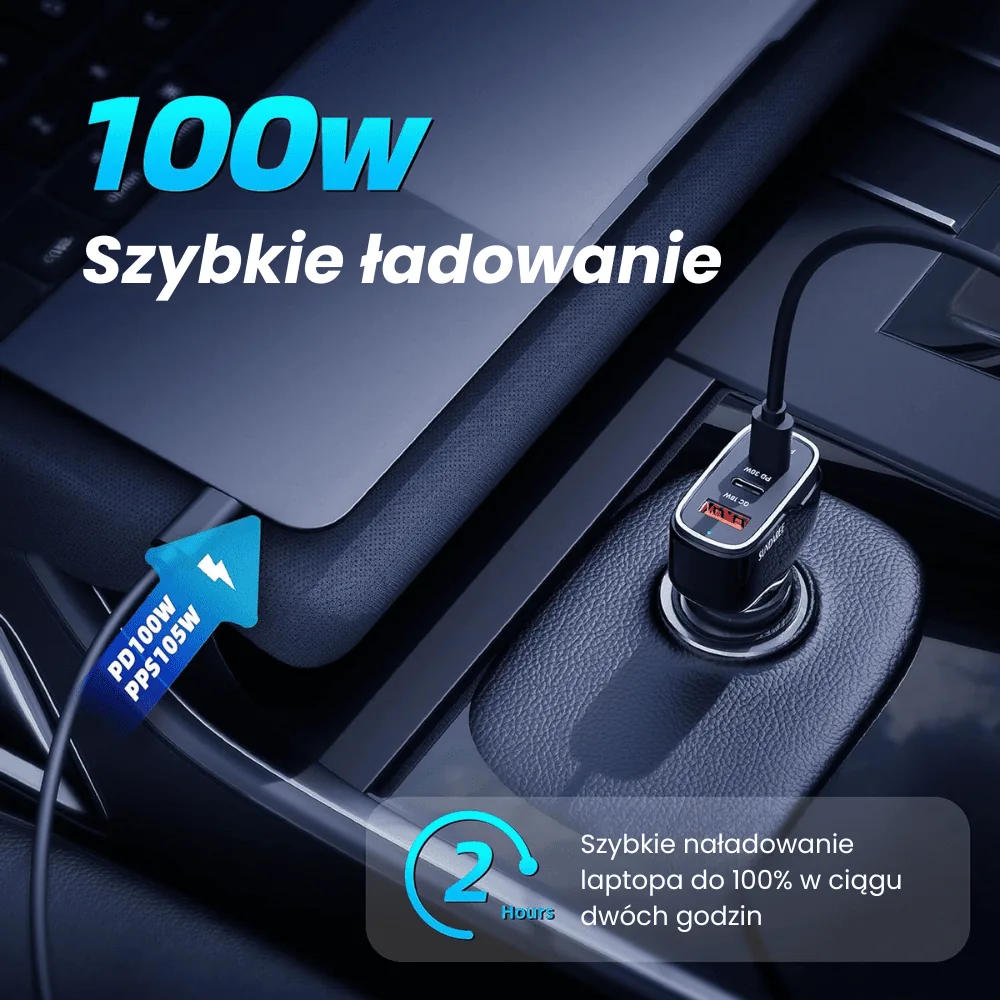Ładowarka samochodowa super mocna 138W USB + 2x USB Typ C, czarna