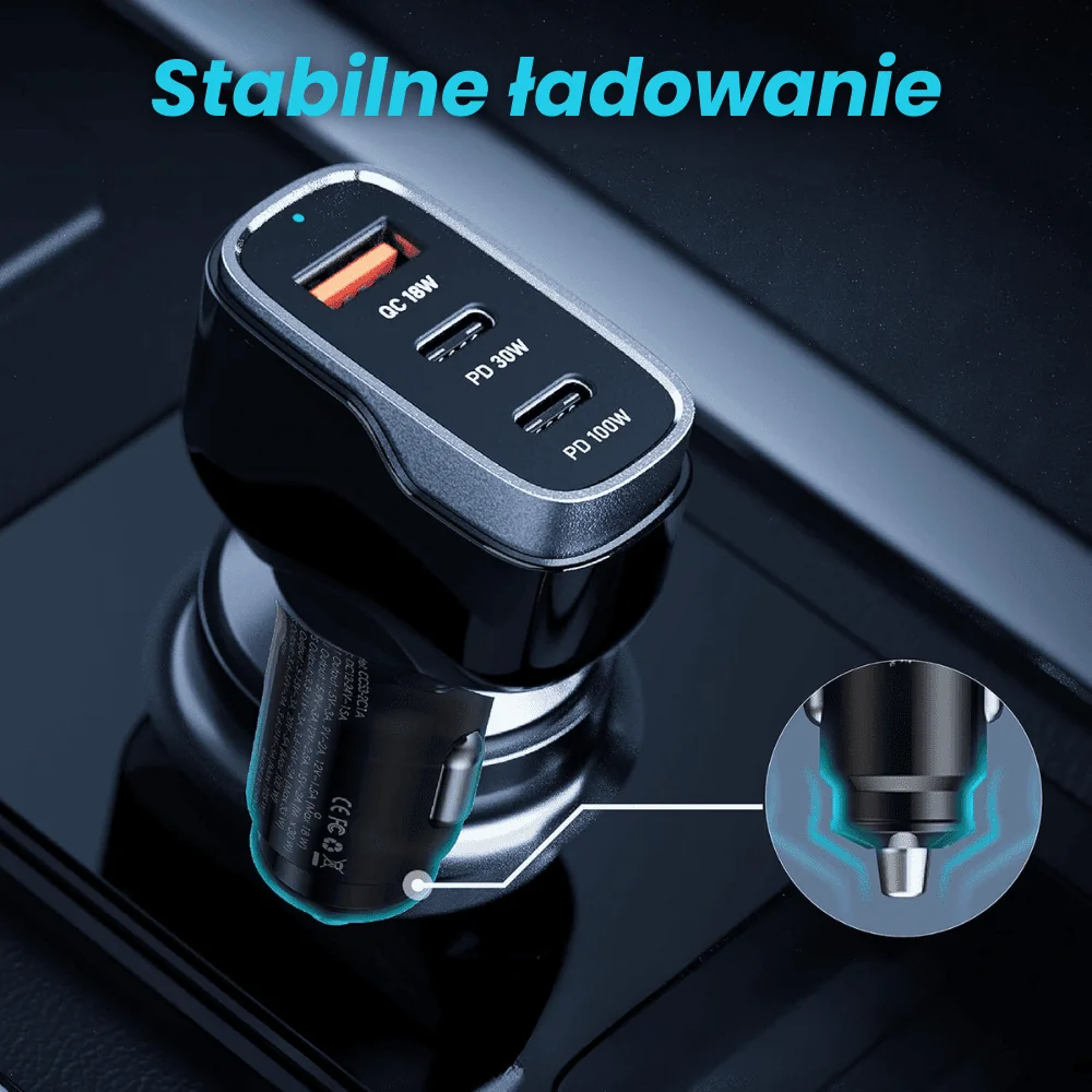 Ładowarka samochodowa super mocna 138W USB + 2x USB Typ C, czarna