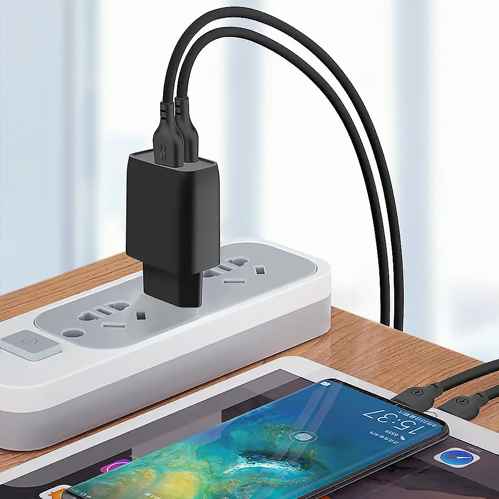 Szybka ładowarka sieciowa QC dwa porty USB 2,4A, czarna