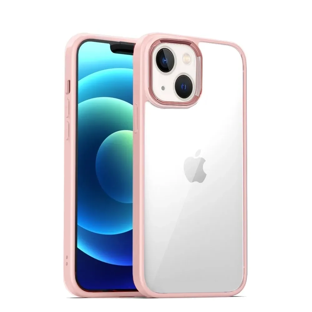 Etui do iPhone 13 przeźroczyste, twardy tył, ramka pudrowy róż (OUTLET)