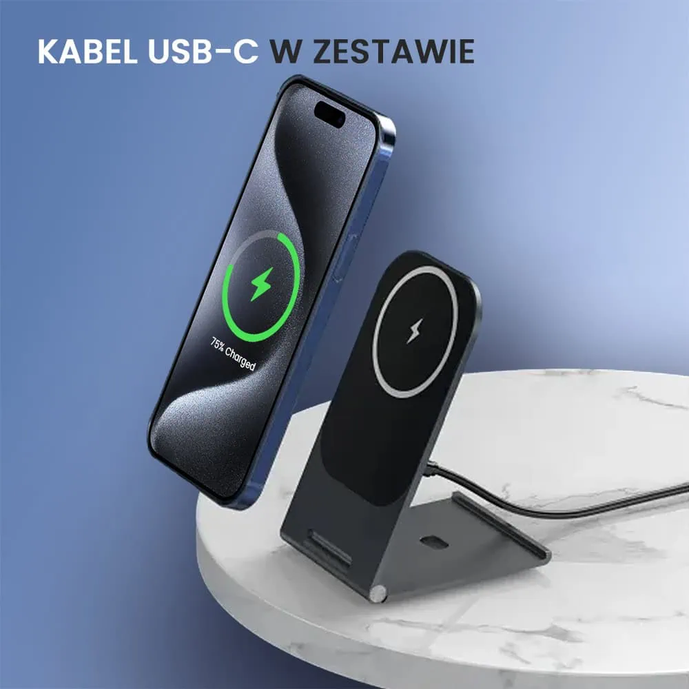 Bezprzewodowa ładowarka indukcyjna z MagSafe, rozkładana podstawka, szybkie ładowanie