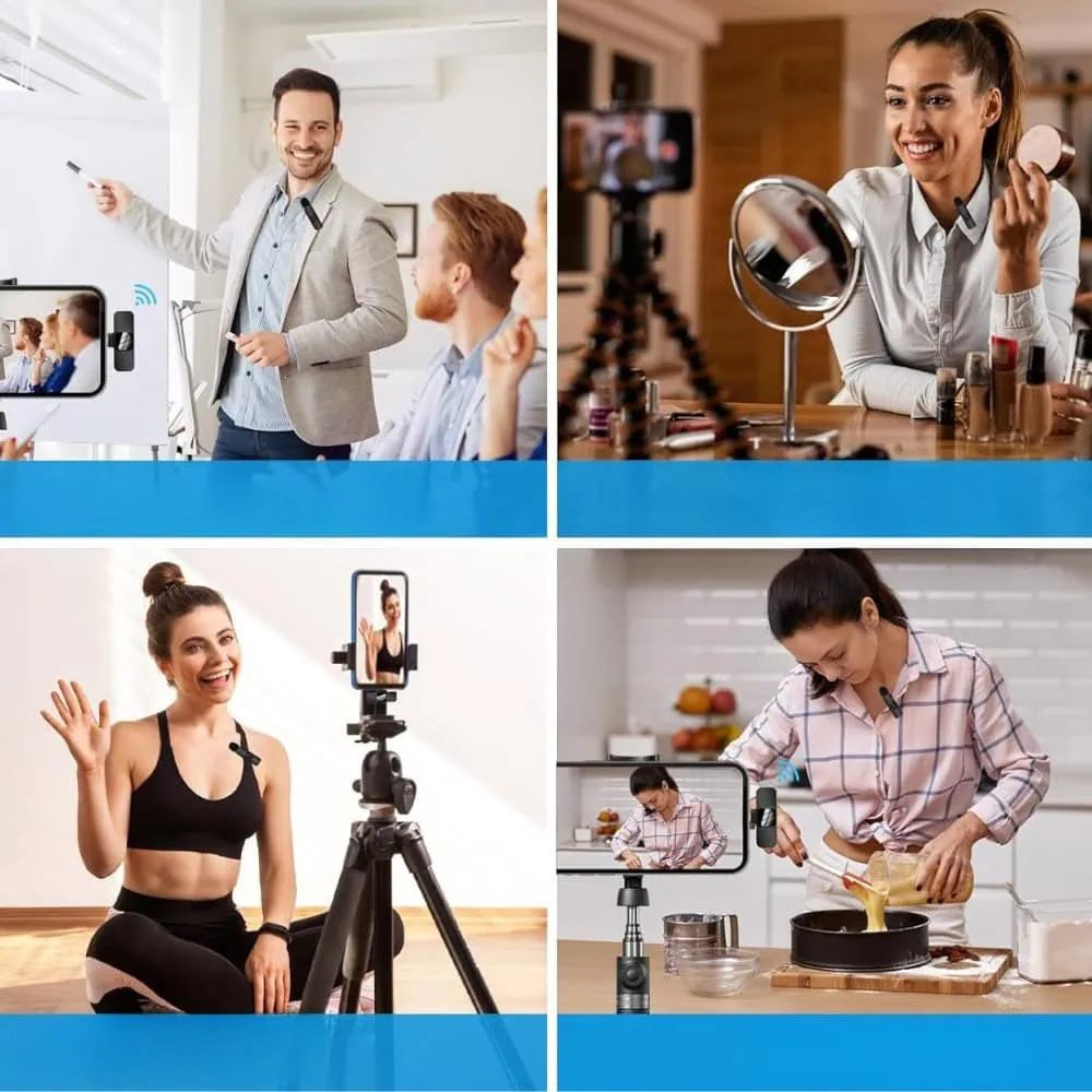 Bezprzewodowy mikrofon krawatowy z wejściem USB Typ C dla iPhone 15/16, z długim biało-czarnym włosiem, 2 w zestawie, czarny