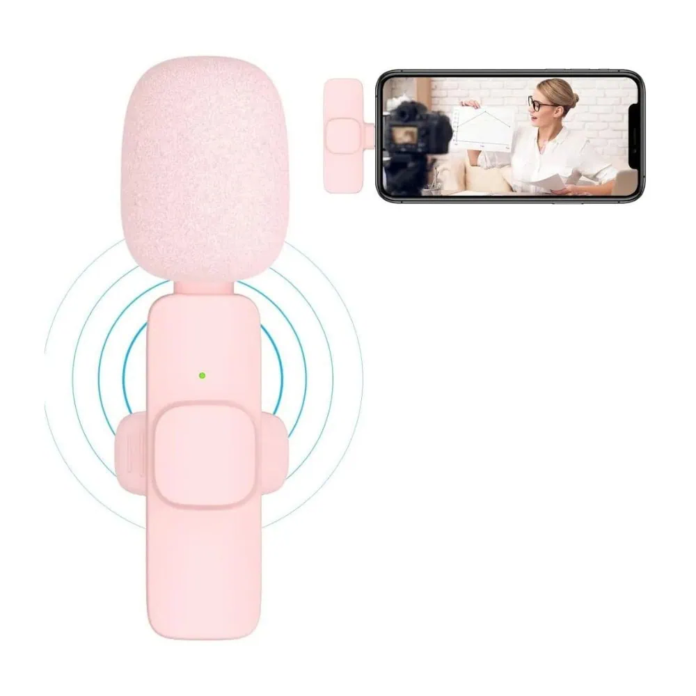 Bezprzewodowy mikrofon krawatowy z wejściem USB Typ C dla iPhone 15/16, z długim różowym włosiem, 2 w zestawie, różowy