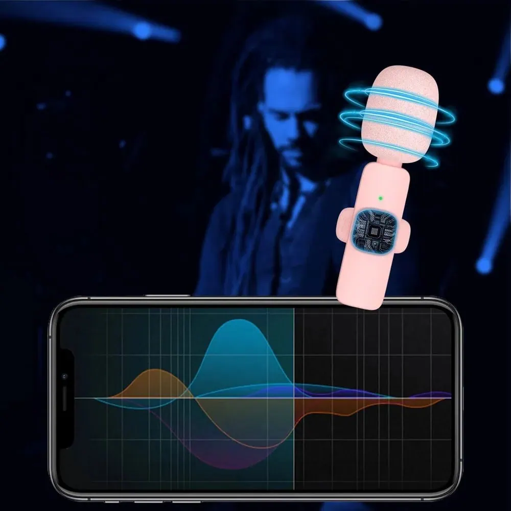 Bezprzewodowy mikrofon krawatowy z wejściem USB Typ C dla iPhone 15/16, z długim różowym włosiem, 2 w zestawie, różowy