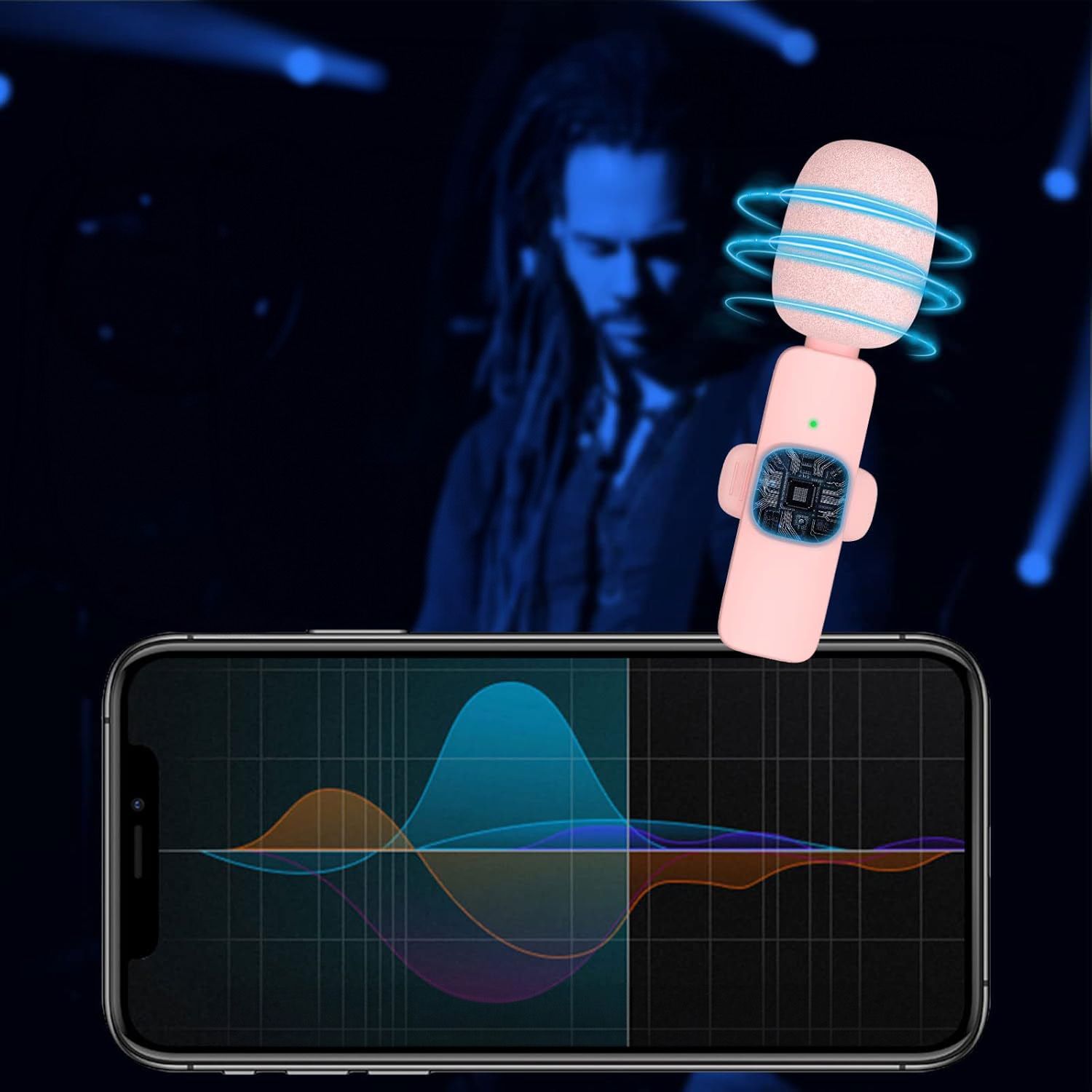 Bezprzewodowy mikrofon krawatowy z wejściem Lightning dla iPhone, z długim różowym włosiem, 2 w zestawie, różowy