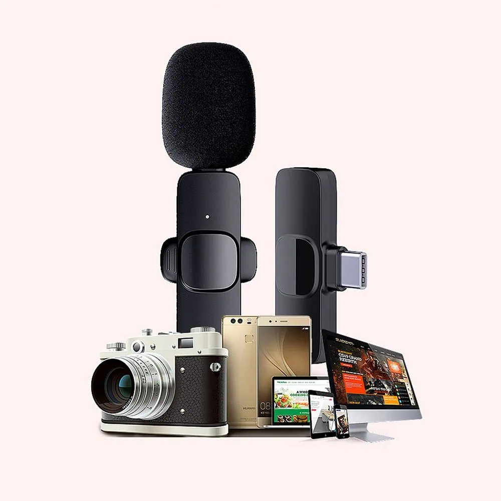 Bezprzewodowy mikrofon krawatowy z wejściem USB typ C dla iPhone z serii 15/16, 2 w zestawie, czarny