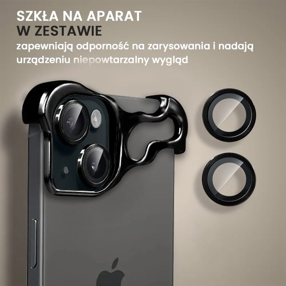 Bumper do iPhone 15 Plus, Bumper Set, metalowa osłona rogów oraz aparatu, czarne