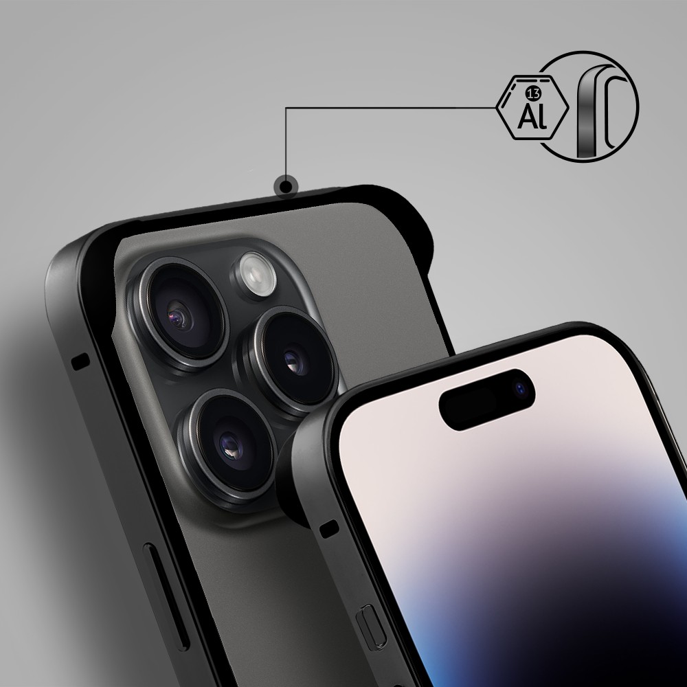 Bumper do iPhone 14 Pro, Metal Slim, metalowa ramka ochronna, czarny