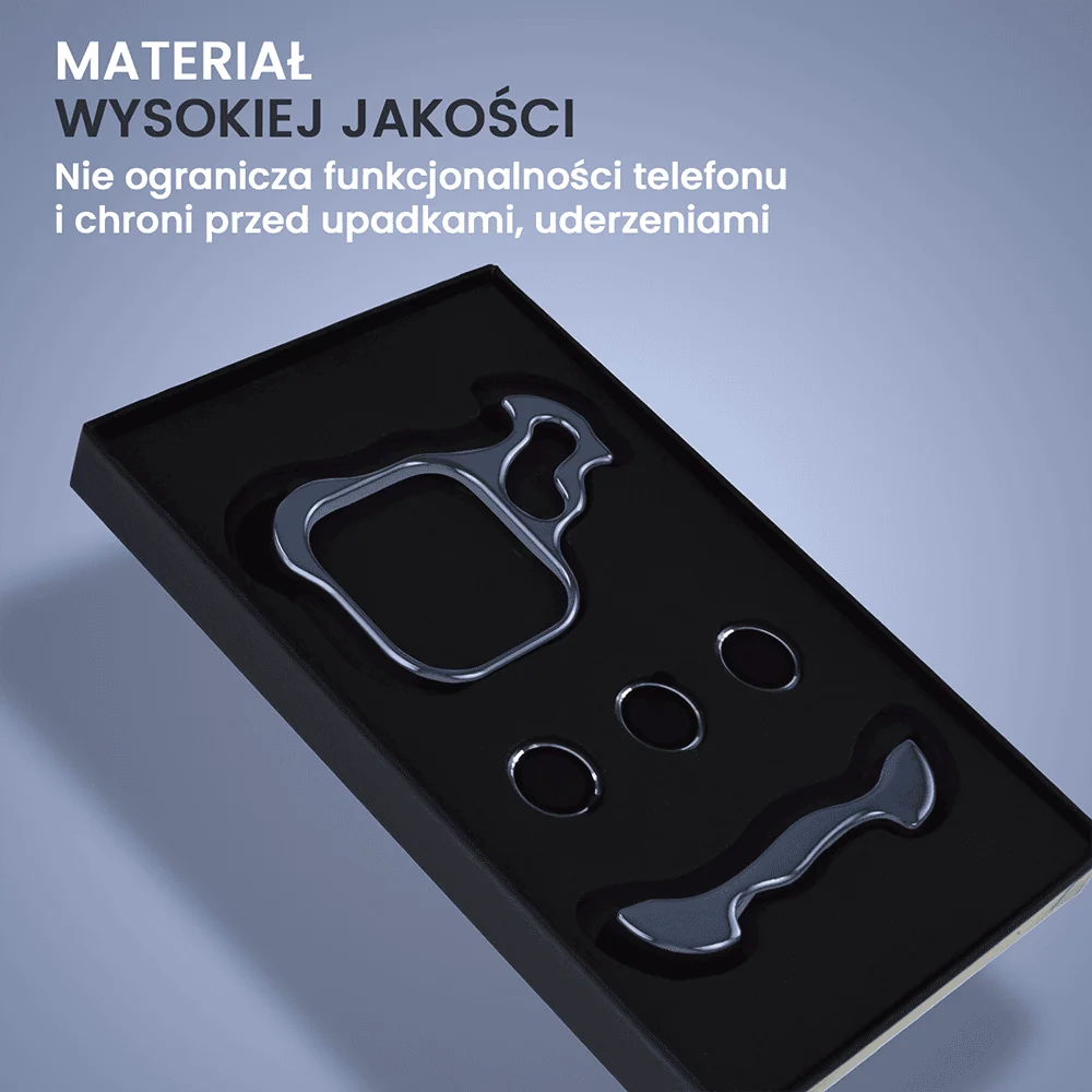 Bumper do iPhone 15 Pro, Bumper Set, metalowa osłona rogów oraz aparatu, granatowe