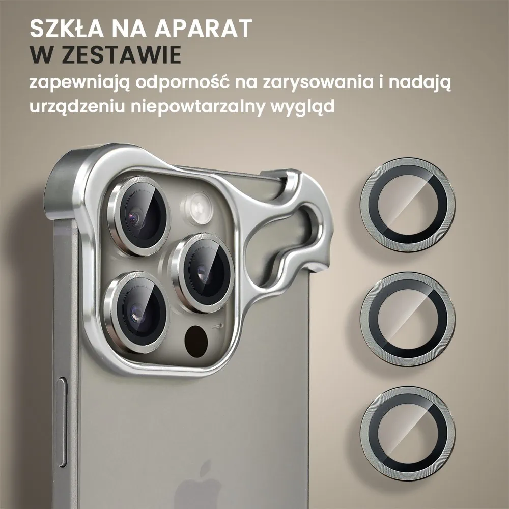 Bumper do iPhone 15 Pro, Bumper Set, metalowa osłona rogów oraz aparatu, tytanowe