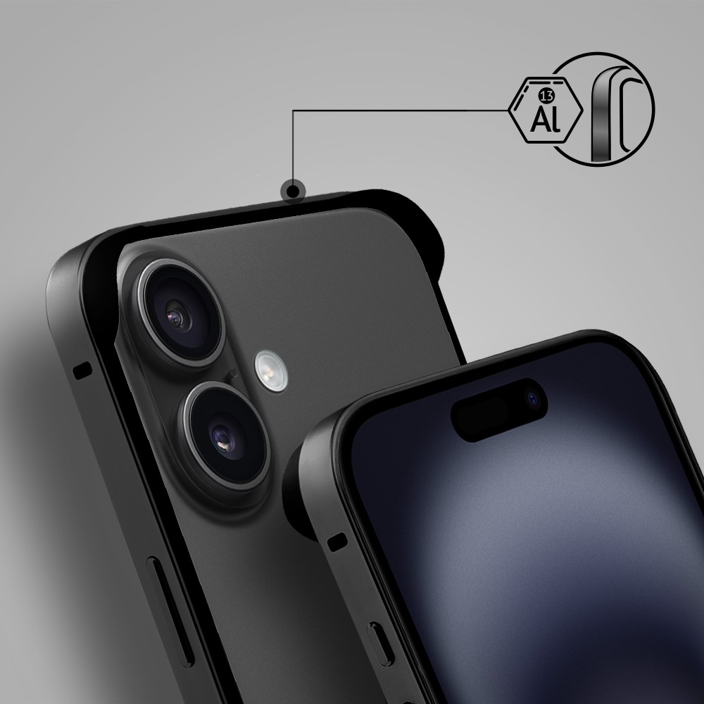 Bumper do iPhone 16 Plus, Metal Slim, metalowa ramka ochronna, czarny