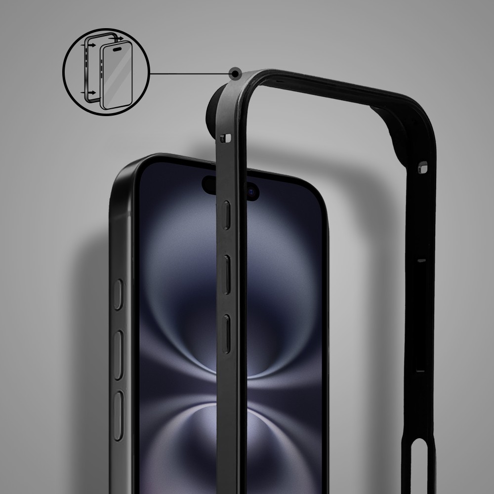 Bumper do iPhone 16 Plus, Metal Slim, metalowa ramka ochronna, czarny