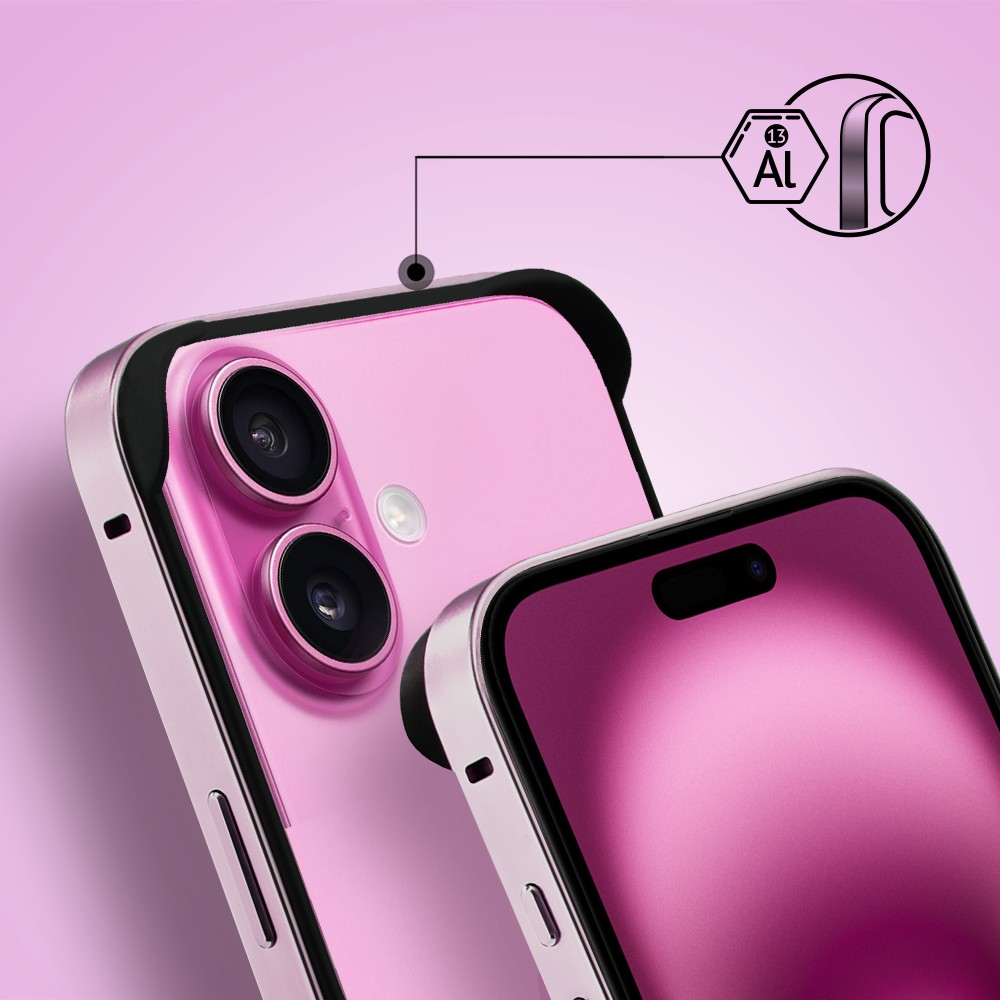 Bumper do iPhone 16, Metal Slim, metalowa ramka ochronna, różowy