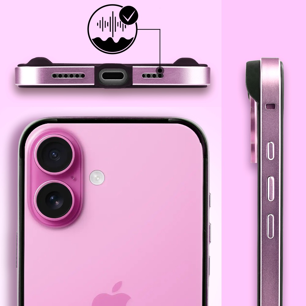 Bumper do iPhone 16, Metal Slim, metalowa ramka ochronna, różowy