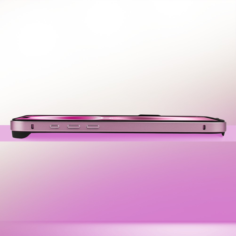 Bumper do iPhone 16, Metal Slim, metalowa ramka ochronna, różowy