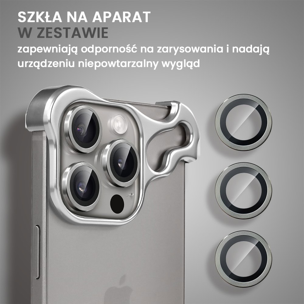 Bumper do iPhone 16 Pro, Bumper Set, metalowa osłona rogów oraz aparatu, tytanowe