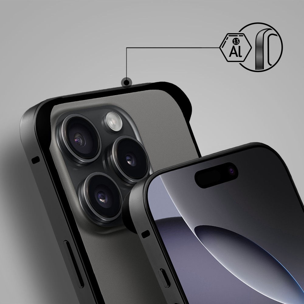 Bumper do iPhone 16 Pro, Metal Slim, metalowa ramka ochronna, czarny