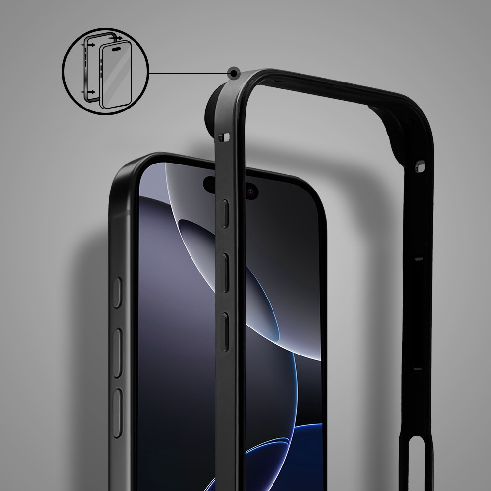 Bumper do iPhone 16 Pro, Metal Slim, metalowa ramka ochronna, czarny
