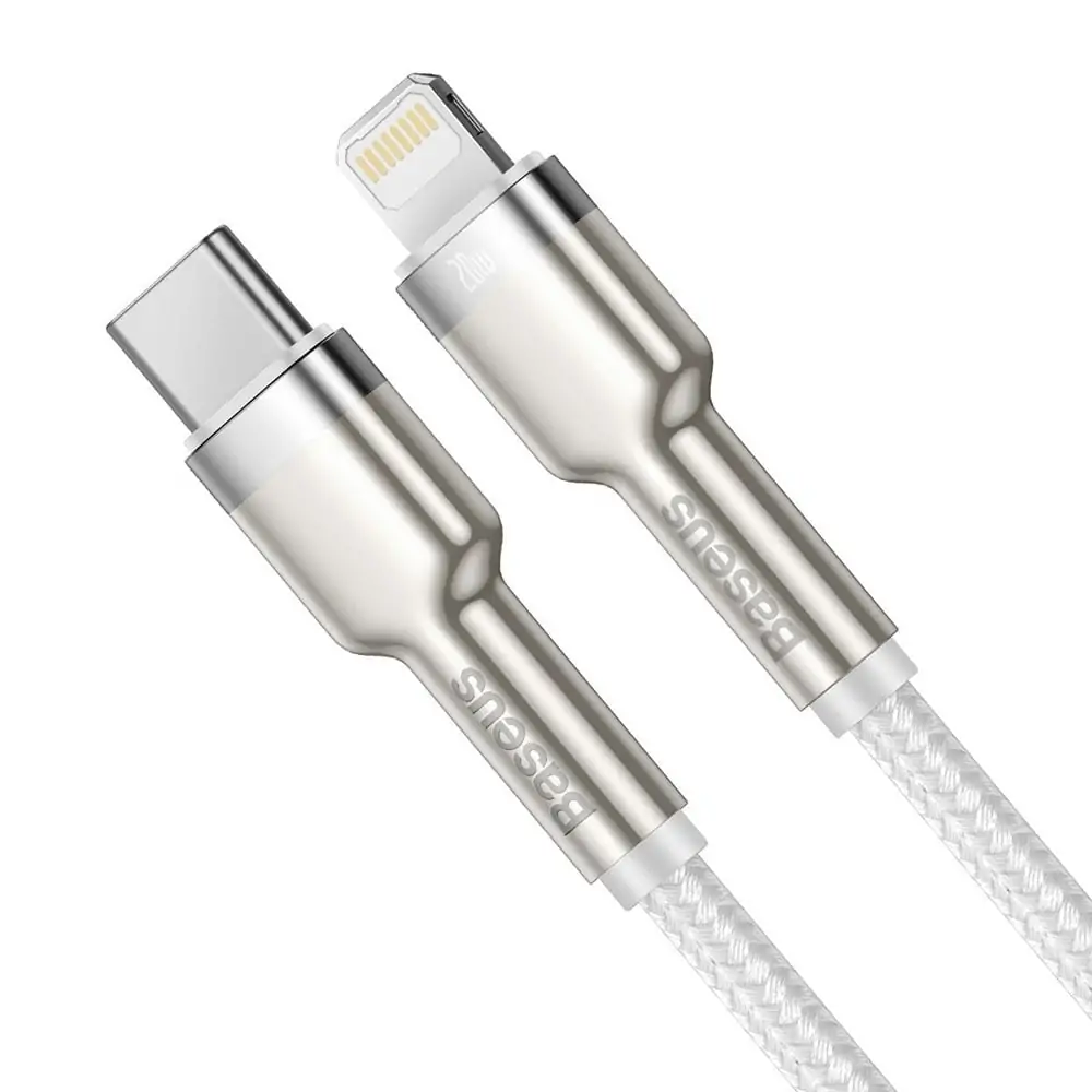 Kabel USB Typ C – Lightning, z metalowymi końcówkami do błyskawicznego ładowania PD QC, 1 metr, biały