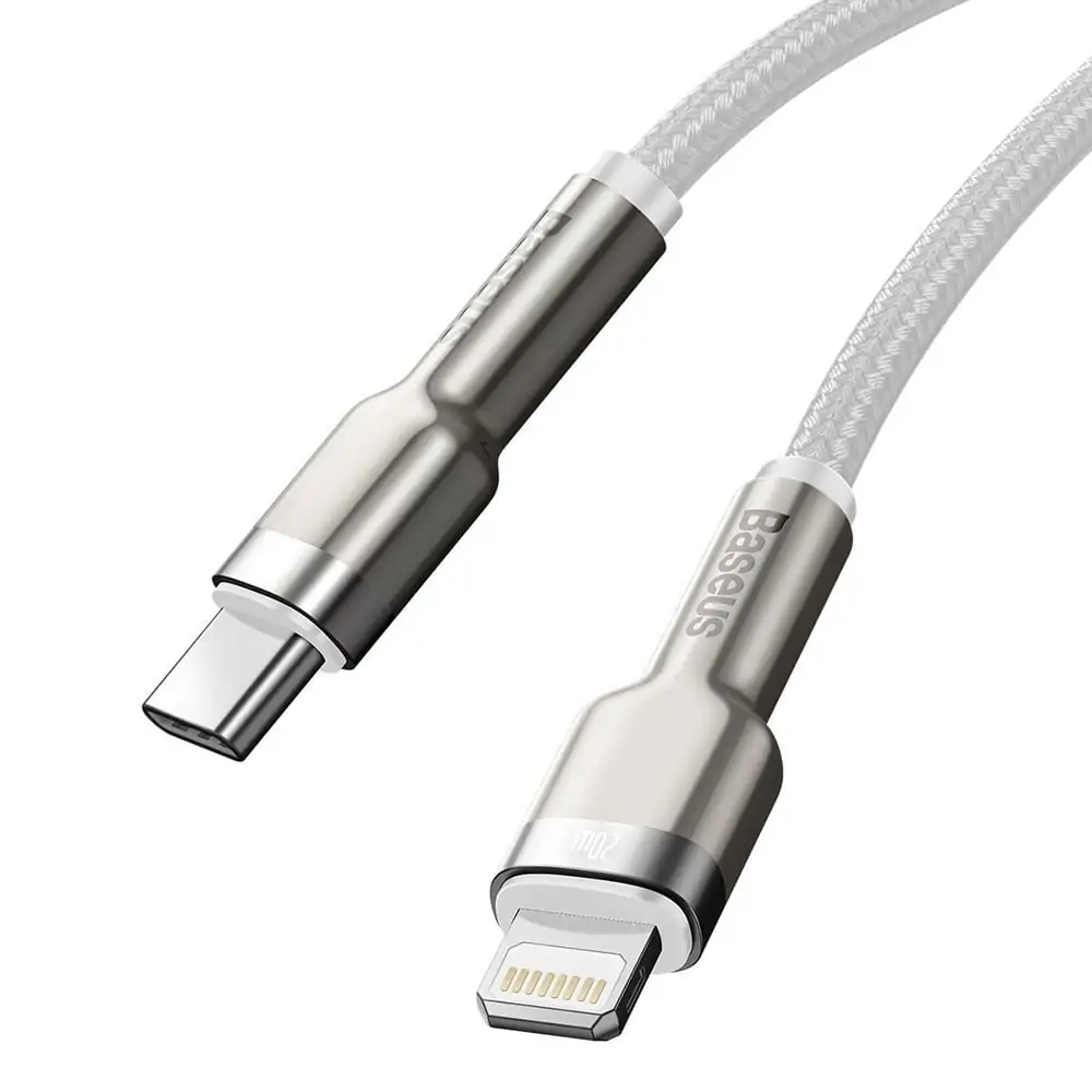 Kabel USB Typ C – Lightning, z metalowymi końcówkami do błyskawicznego ładowania PD QC, 1 metr, biały