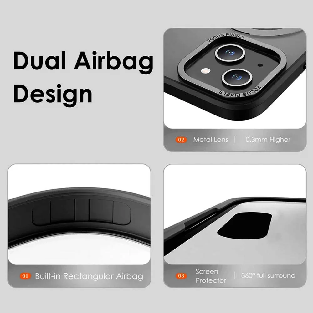 Etui do iPhone 14 Metal Cam MagSafe Stand z podstawką, twarde, półprzeźroczyste, czarne