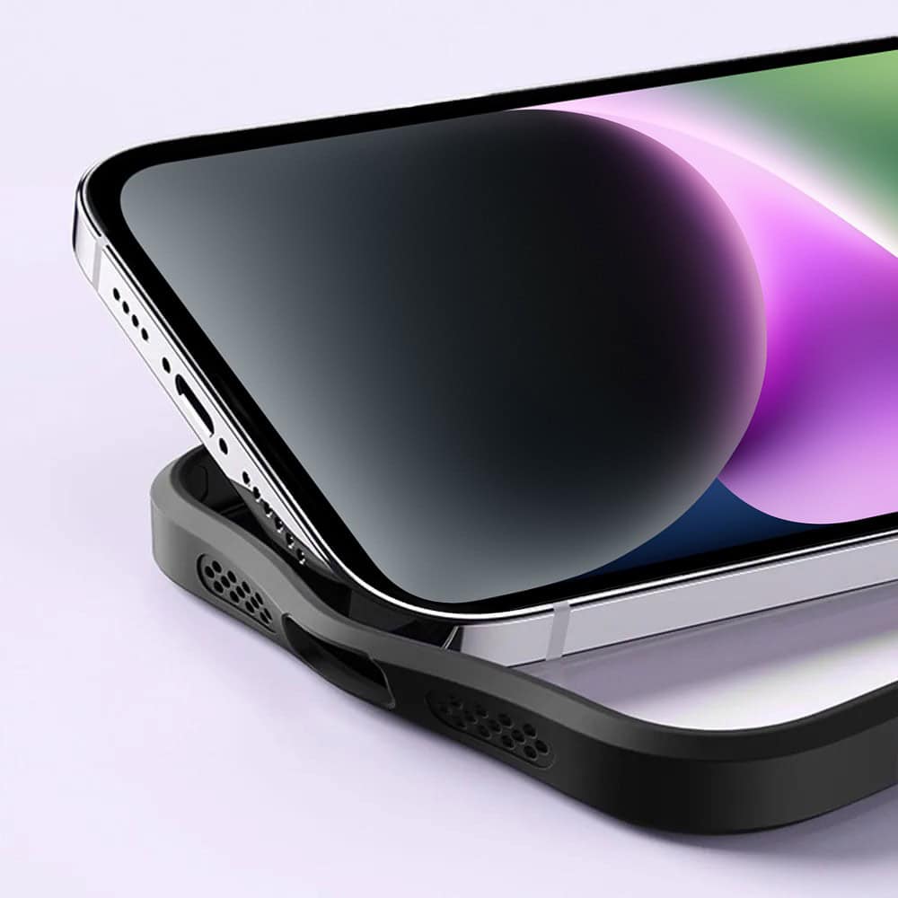 Etui do iPhone 14 Metal Cam MagSafe Stand z podstawką, twarde, półprzeźroczyste, czarne