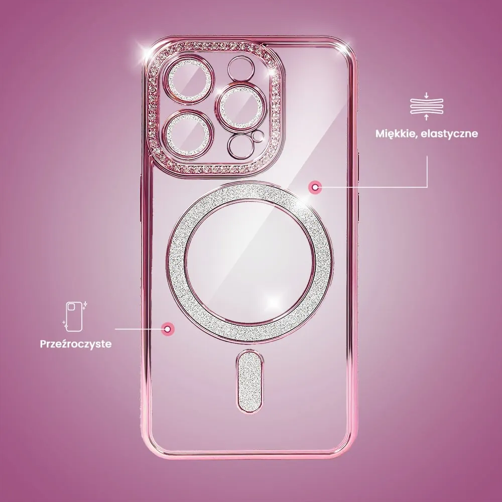 Etui do iPhone 15 Pro Diadem Glow, błyszczące z MagSafe, przeźroczyste, różowe