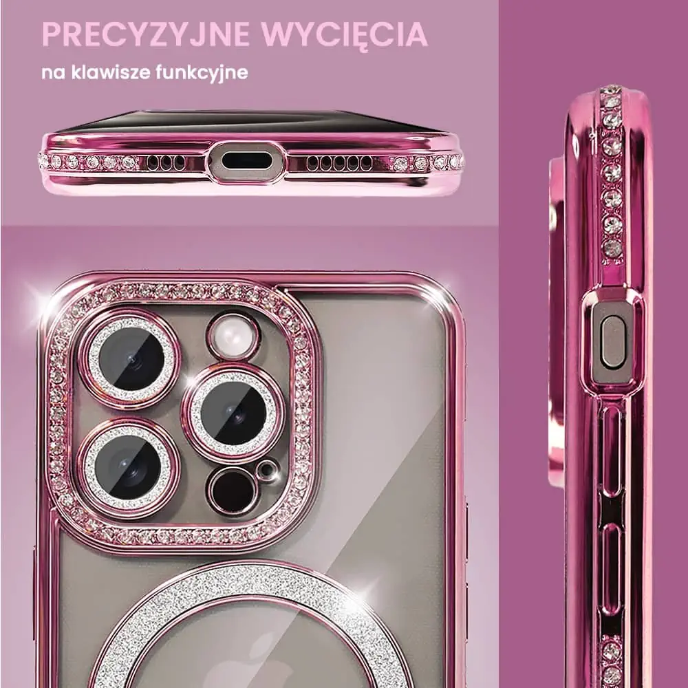 Etui do iPhone 15 Pro Diadem Glow, błyszczące z MagSafe, przeźroczyste, różowe