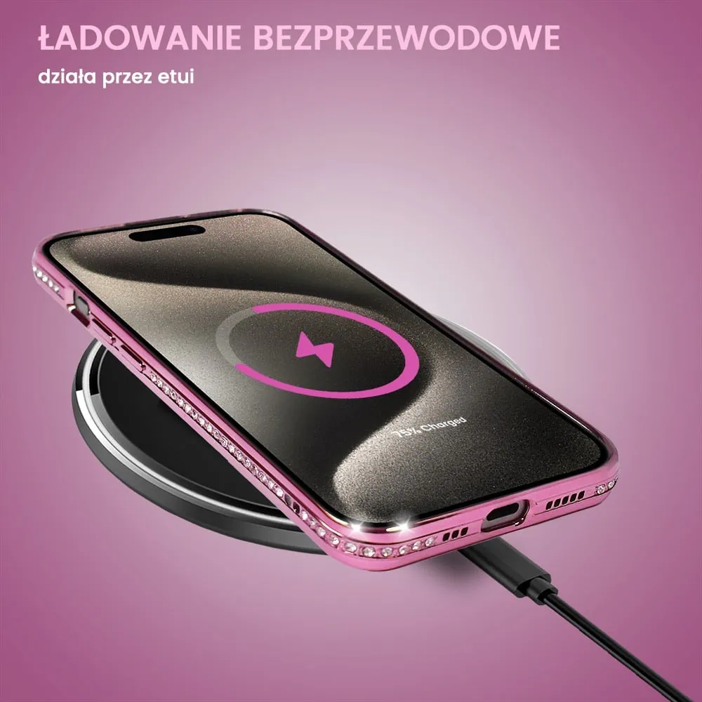 Etui do iPhone 15 Pro Diadem Glow, błyszczące z MagSafe, przeźroczyste, różowe