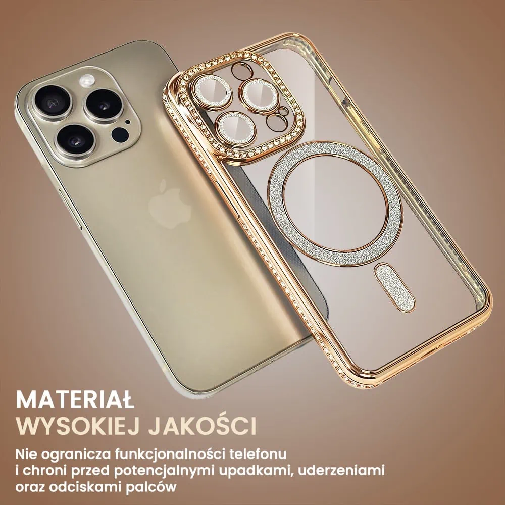 Etui do iPhone 15 Pro Diadem Glow, błyszczące z MagSafe, przeźroczyste, złote