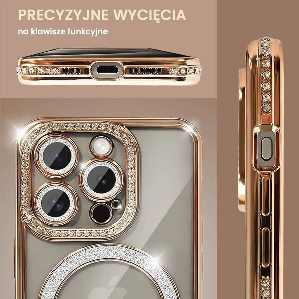 Etui do iPhone 15 Pro Diadem Glow, błyszczące z MagSafe, przeźroczyste, złote