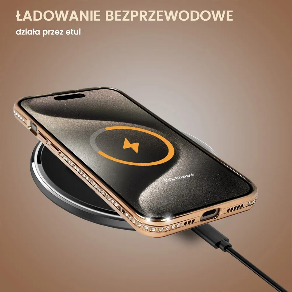 Etui do iPhone 15 Pro Diadem Glow, błyszczące z MagSafe, przeźroczyste, złote