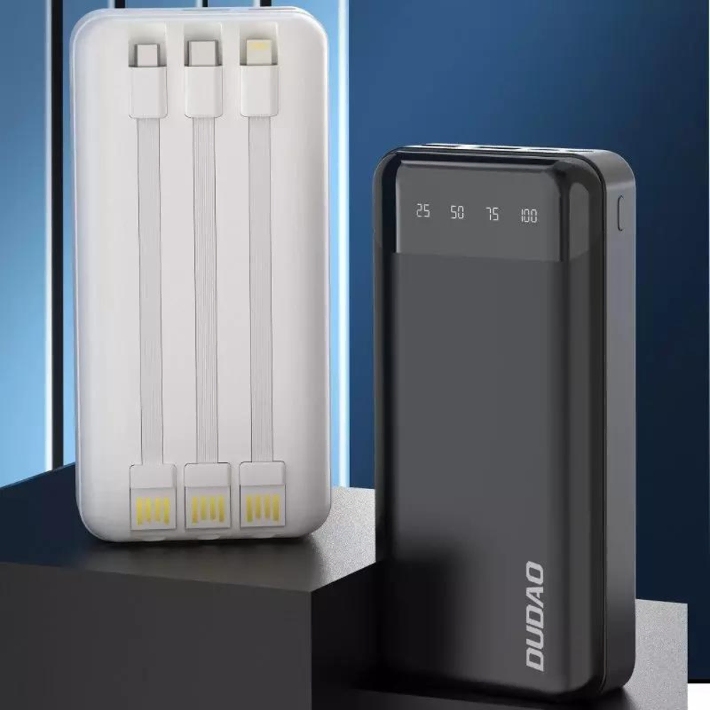 duży, pojemny power bank 20000mah 3w1 (lightning, usb typ c, micro usb) wyświetlacz led, czarny