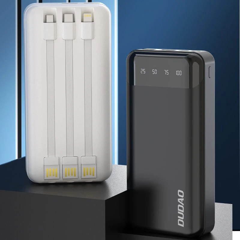 Duży, pojemny power bank 20000mAh 3w1 (Lightning, USB Typ C, micro USB) wyświetlacz LED, biały